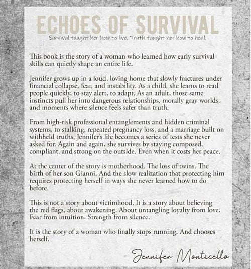Back cover of Echoes of Survival by Jennifer Monticello